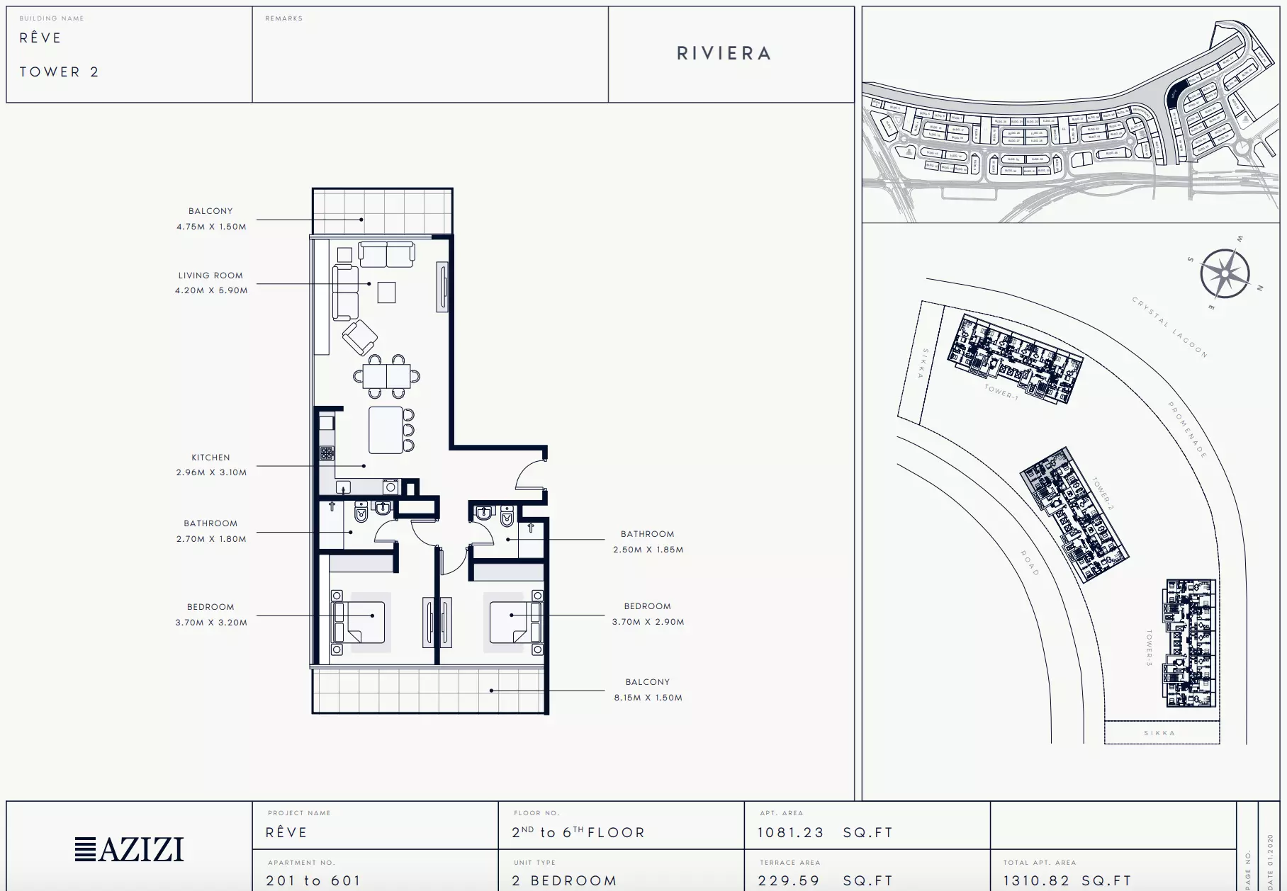 Azizi Riviera Reve Type 201-Tower 2, 2 beds
