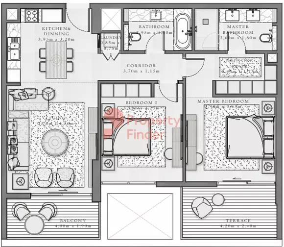 Sirdhana — 2BR floor plan