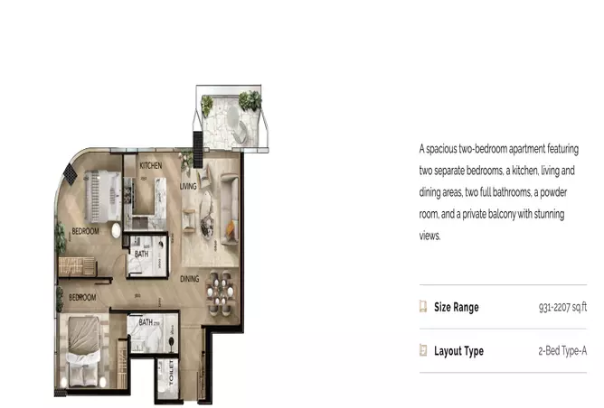 Radiant Bridges — 2BR floor plan