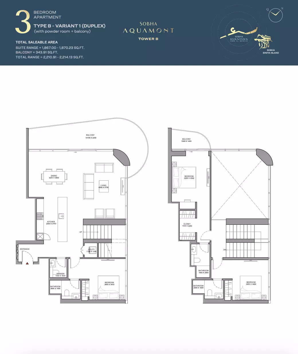Sobha Aquamont Type A-Tower B, 3 beds