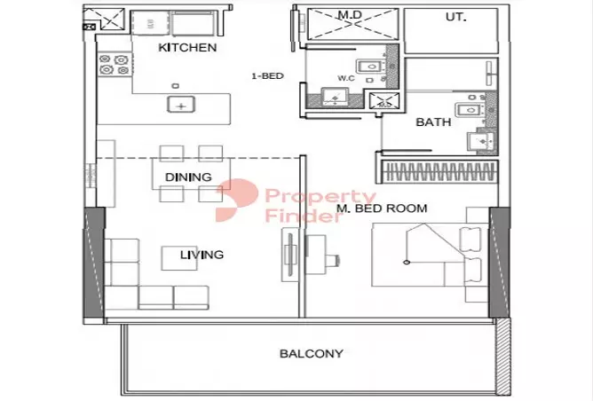 Binghatti Amber — 1BR floor plan