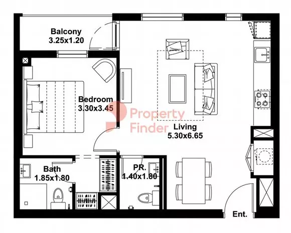 Midtown Noor Type-B Level-2-9 Building 4, 1 bed
