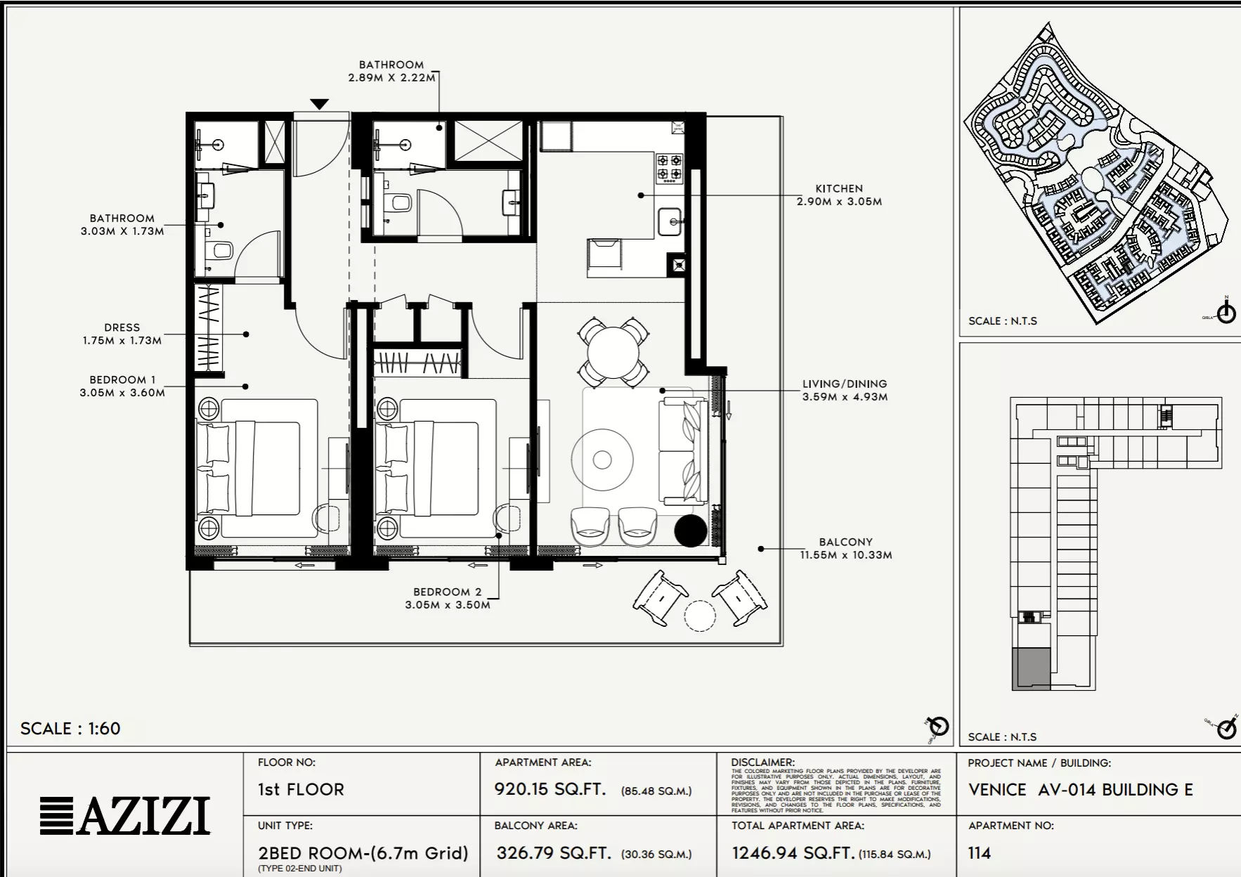 Azizi Venice 14 Type 114-Building E, 2 beds
