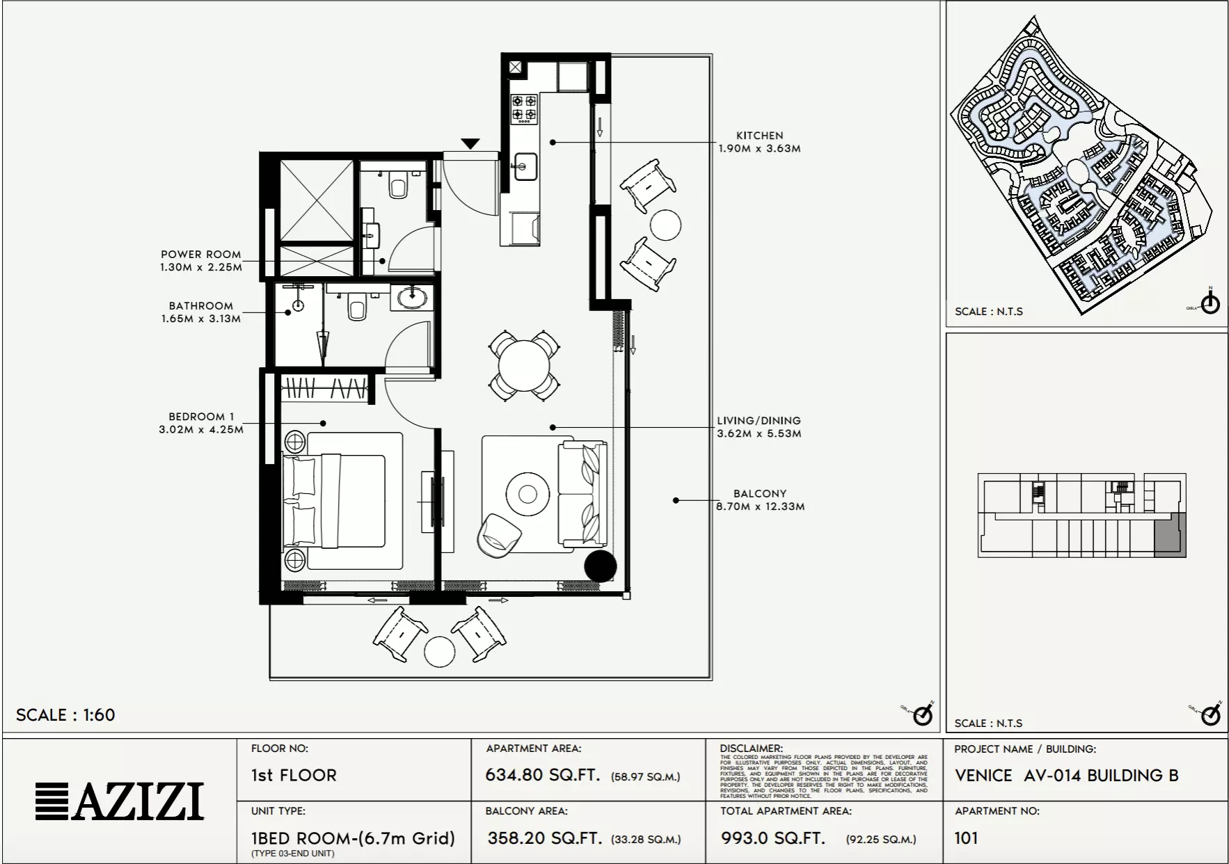 Azizi Venice 14 Type 101-Building B, 1 bed