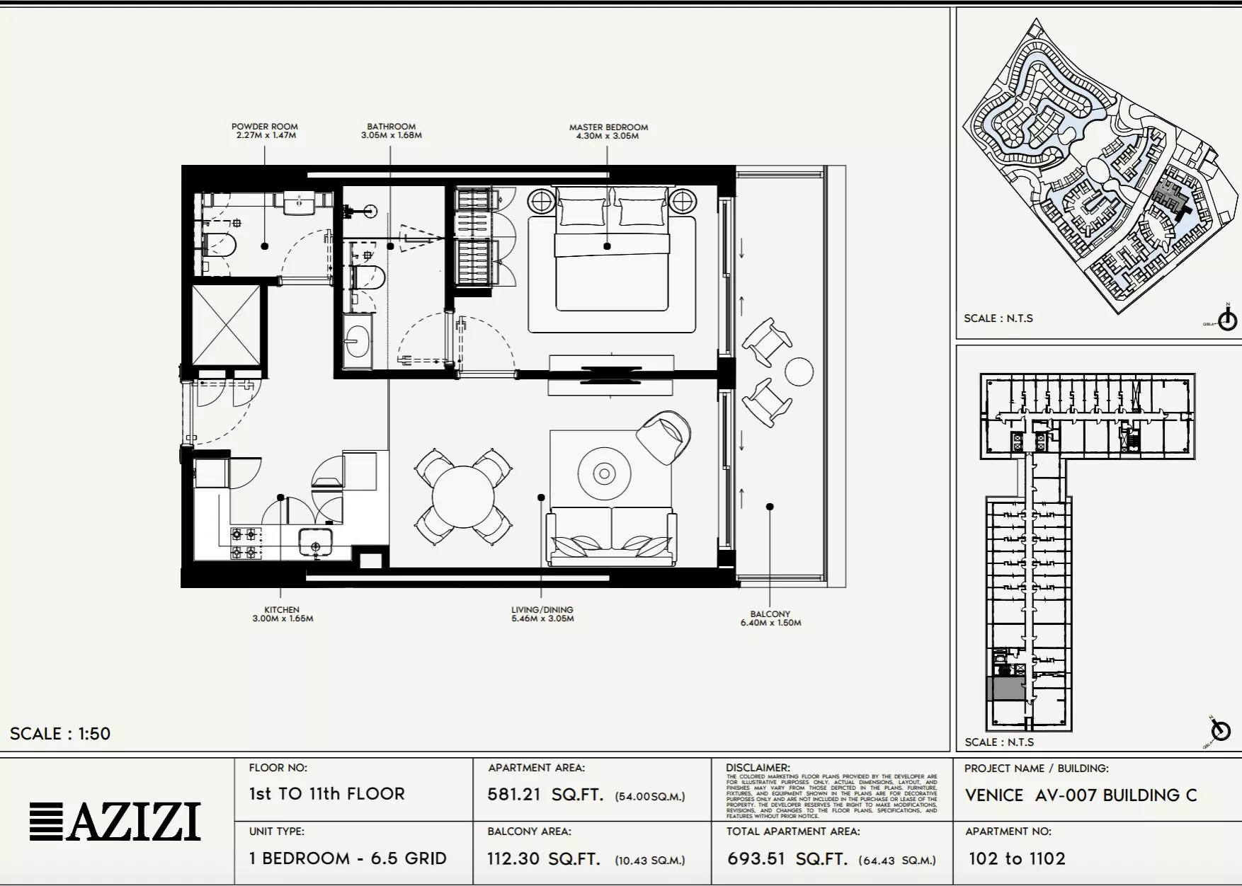 Azizi Venice 7 Type 102-Building C, 1 bed