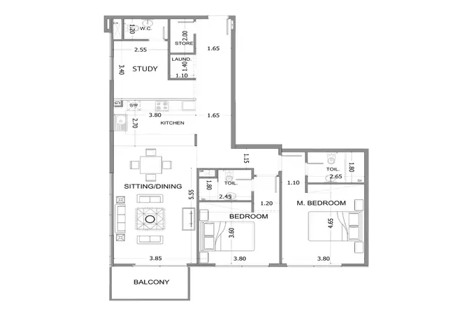Sea View Residence By Sama Mayas — 2BR floor plan