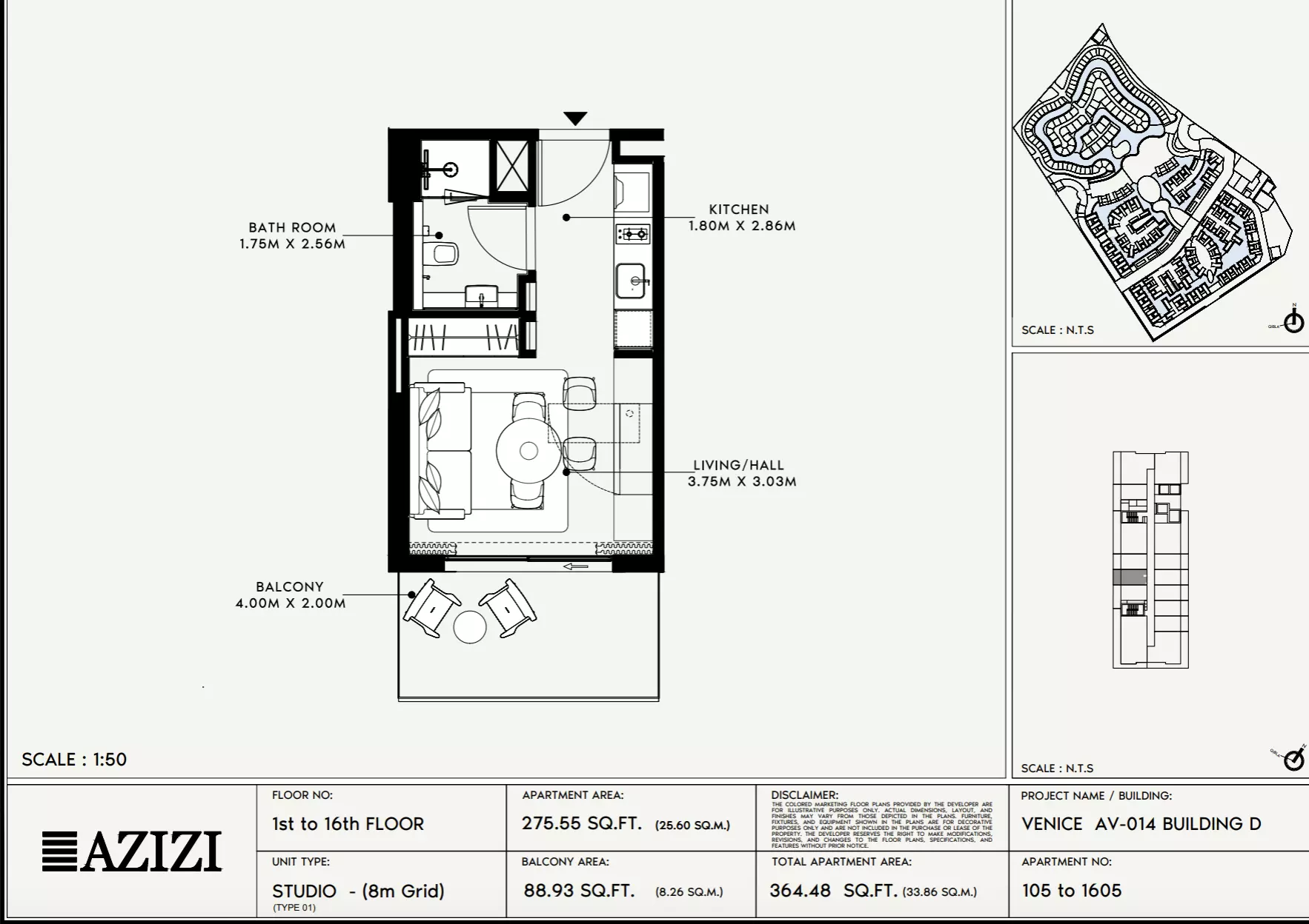 Azizi Venice 14 Type 105-Building D, studio