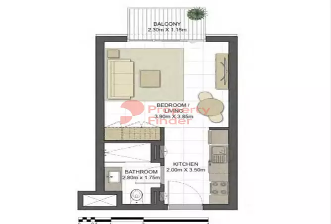 Aysha Residences By Eagle Hills — Studio floor plan