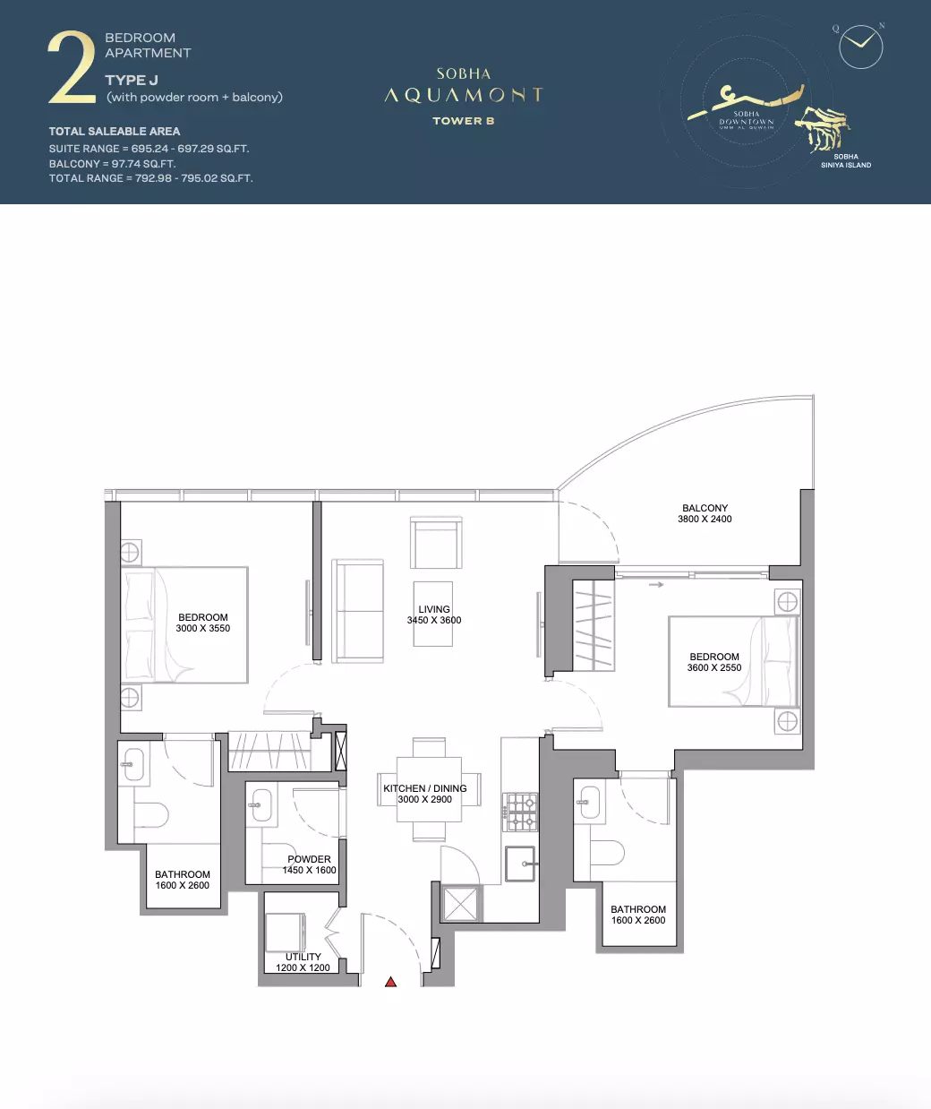 Sobha Aquamont Type J-Tower B, 2 beds