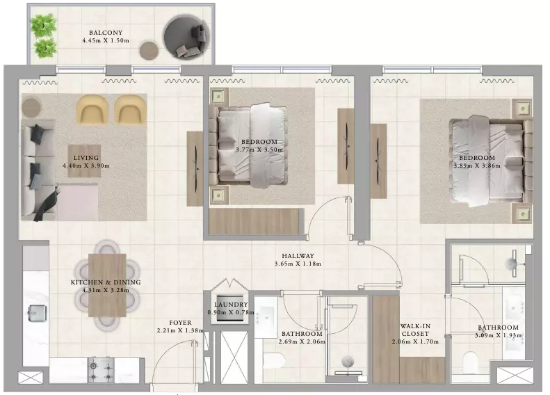Greenside Residence — 2BR floor plan