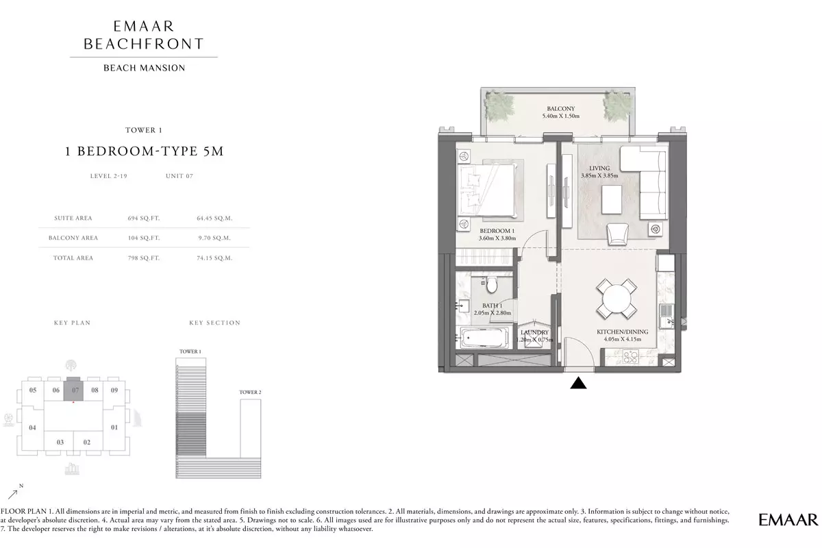 Beach Mansion Tower 2 Type 3, Level 2-18, unit 04, 1 bed