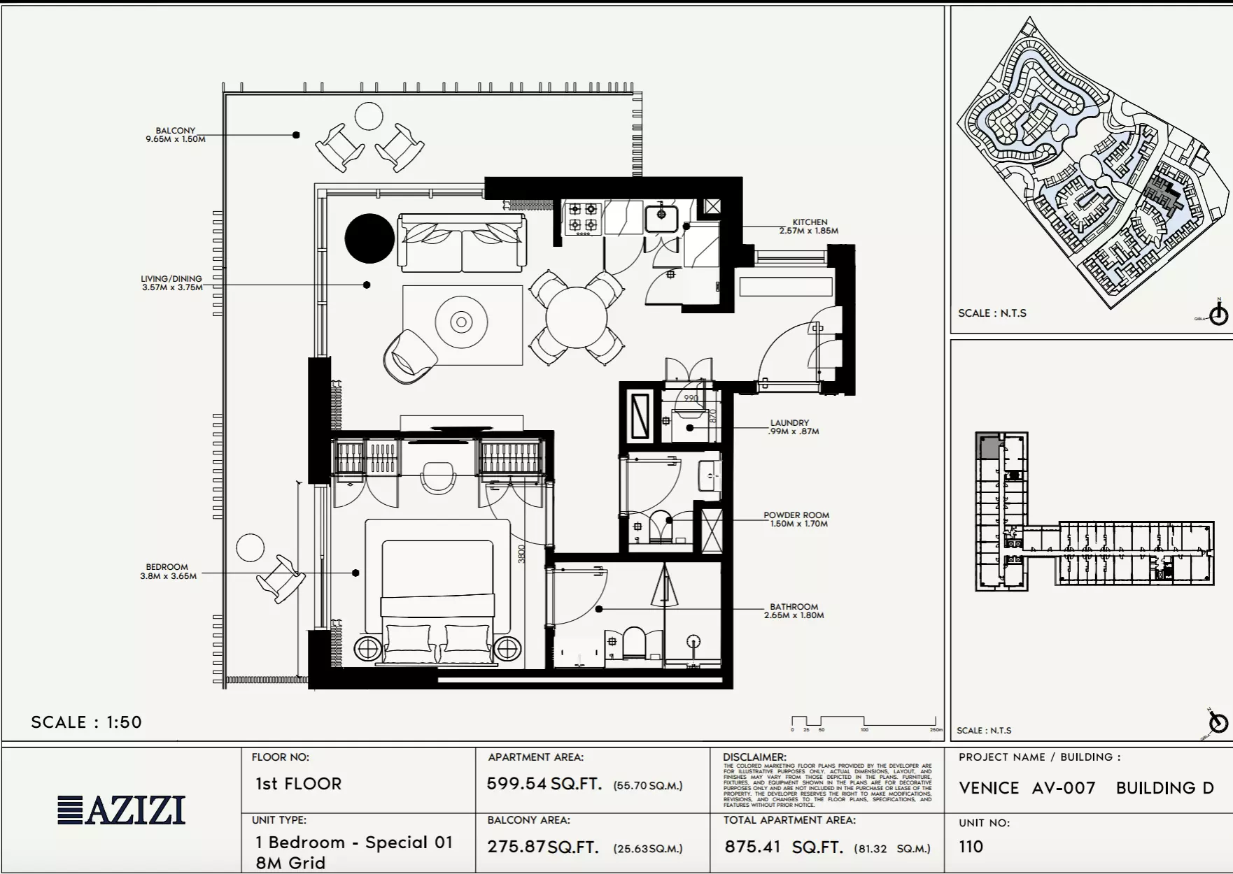 Azizi Venice 7 Type 110-Building D, 1 bed
