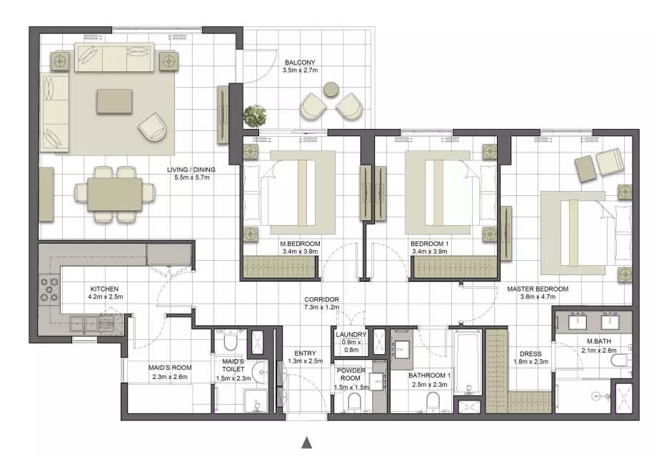 Crystal Residences Tower 2- Type 3A-4, 3 beds