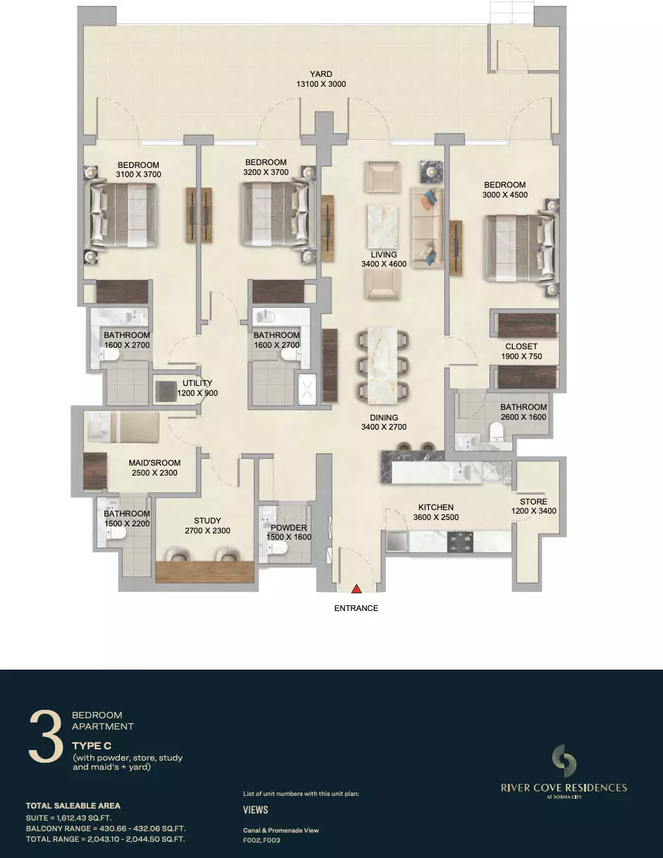 River Cove Residences at sobha city Type C-villament F, 3 beds