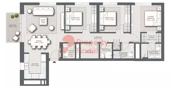 Park Horizon Type A2 building 2 level 1 unit 102, 3 beds