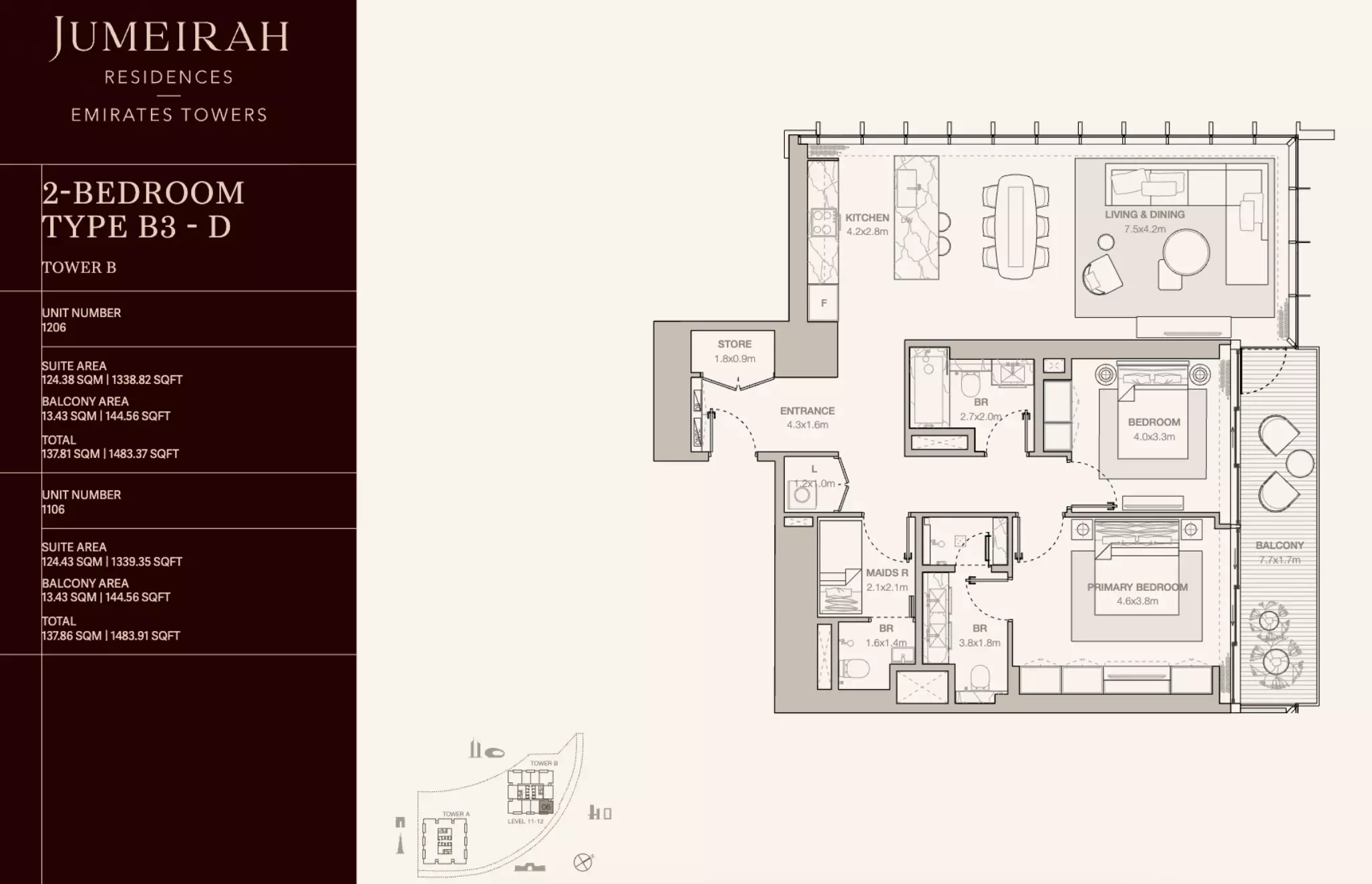 Jumeirah Residences Emirates Towers Type B3-D-Tower B, 2 beds