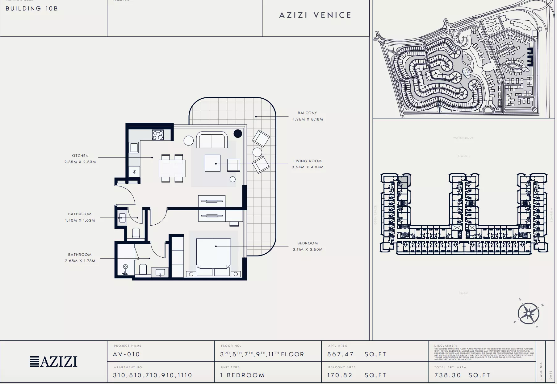 Azizi Venice 10 Type 310-Building B, 1 bed