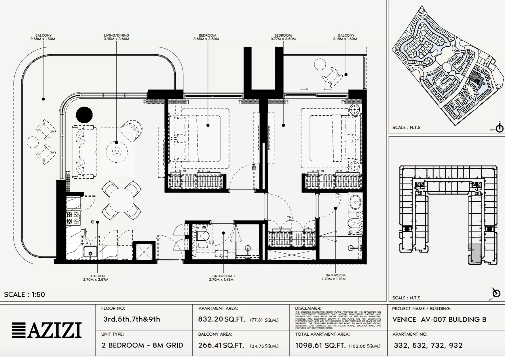 Azizi Venice 7 Type 332-Building B, 2 beds