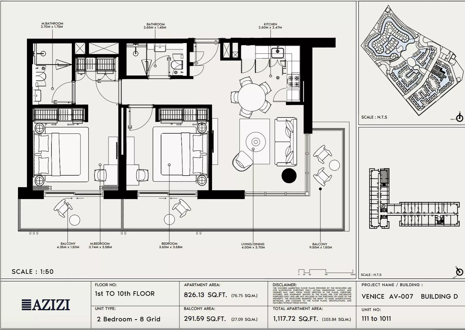 Azizi Venice 7 Type 111-Building D, 2 beds