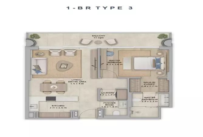 Mamsha Palm — 1BR floor plan