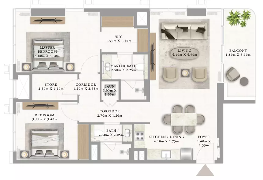 Address Residences Al Marjan Island Building 2 _ Type 2 A 2BDR, 2 beds