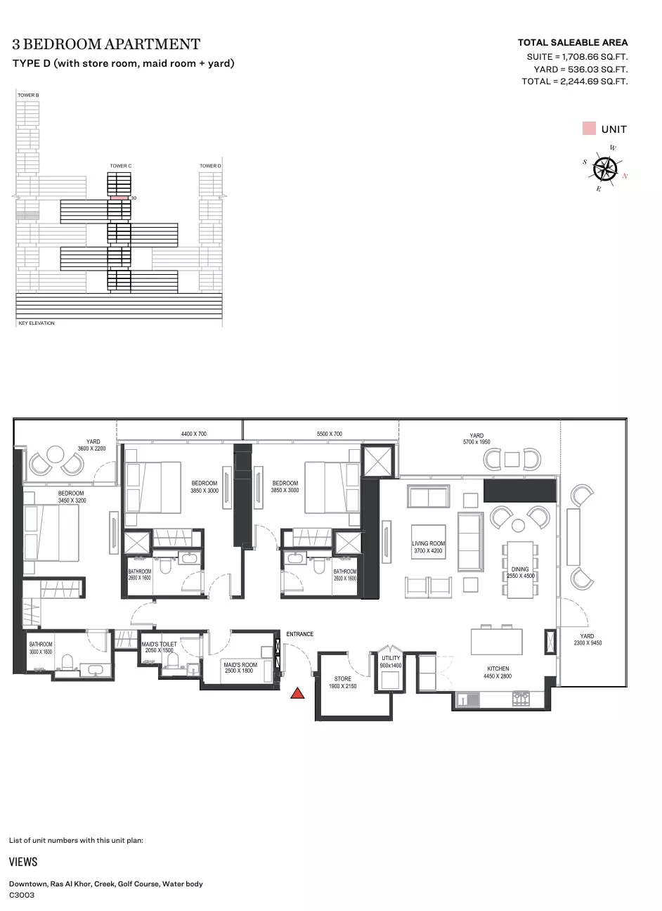 Sobha One Type D | Tower C, 3 beds