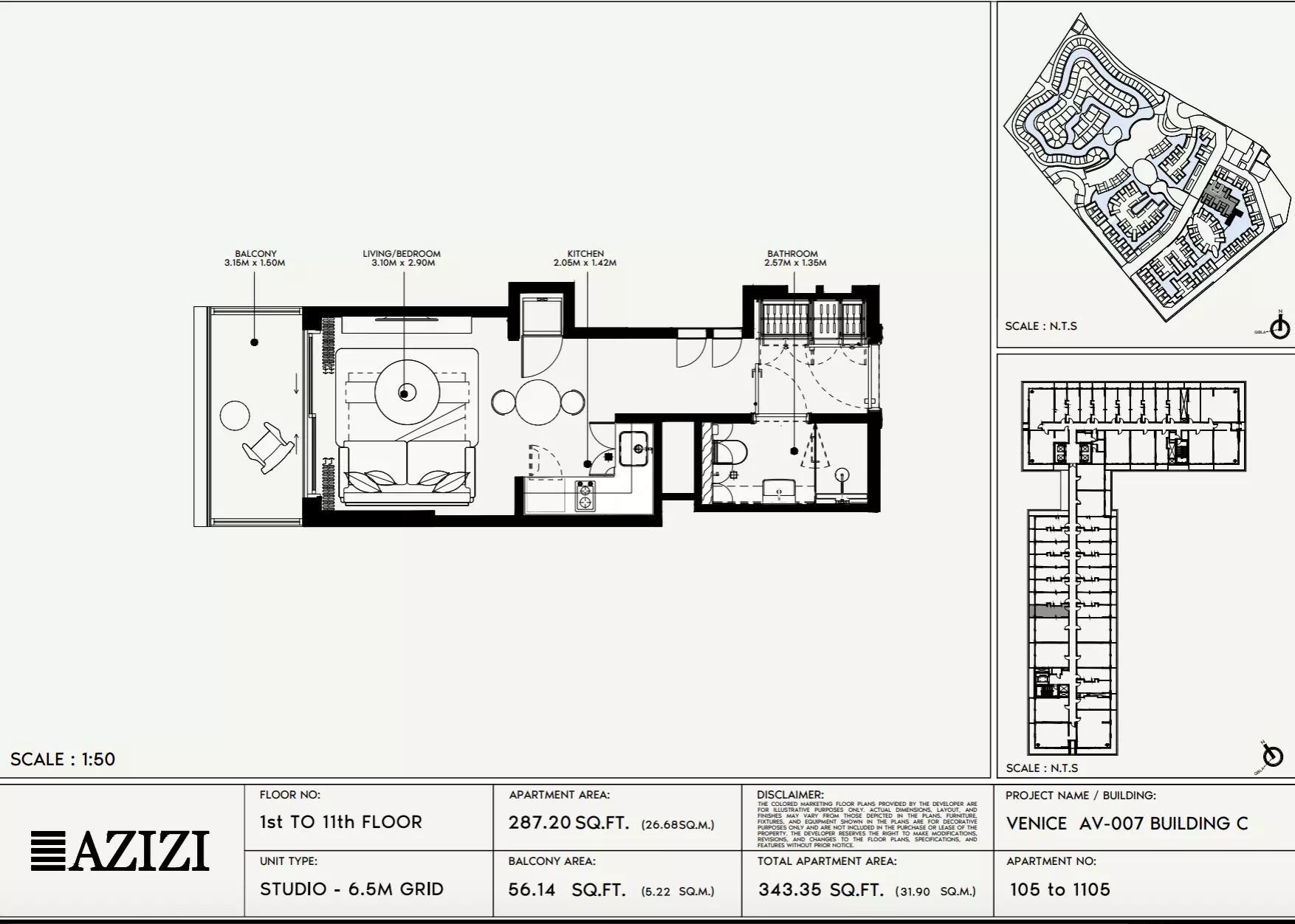 Azizi Venice 7 — Studio floor plan