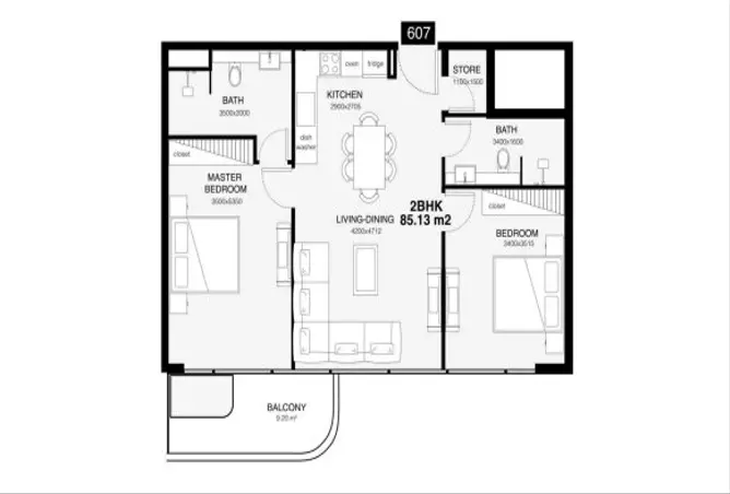Villa Del Gavi Residences — 2BR floor plan