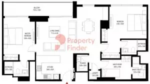 Crest Grande Tower C _ Type J (with maid room + 2 balconies) Variant 1, 2 beds