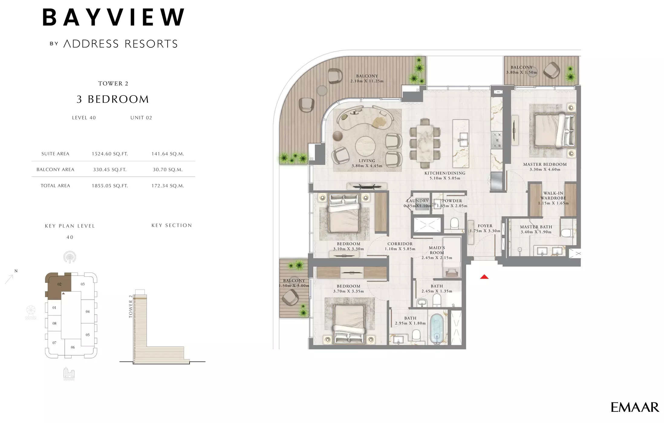 Bayview By Emaar Unit 2, Level 40, 3 beds