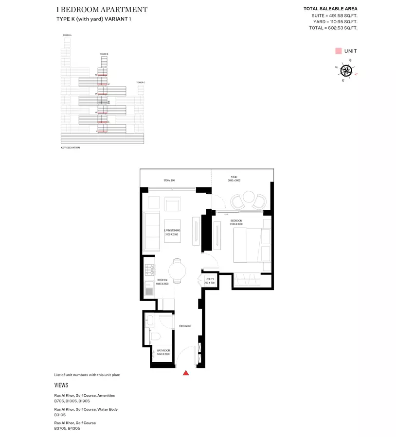 Sobha One Type K Variant 1-Tower B, 1 bed