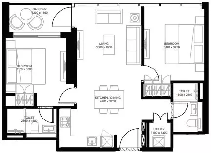 The Crest By Sobha Type A, 2 beds