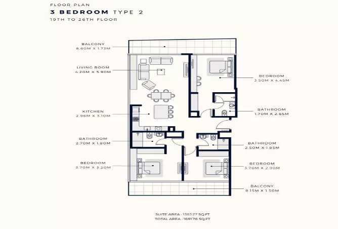 Azizi Park Avenue — 3BR floor plan