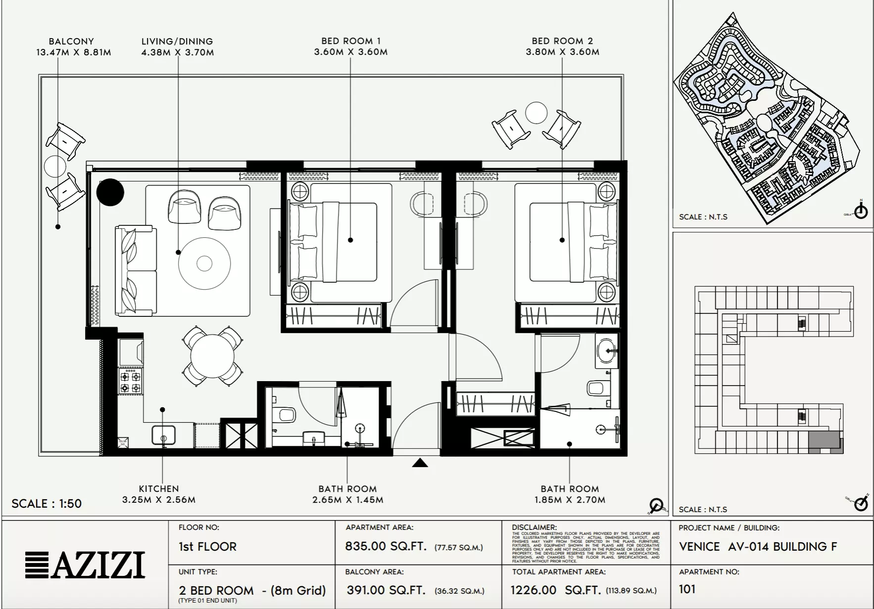 Azizi Venice 14 Type 101-Building F, 2 beds