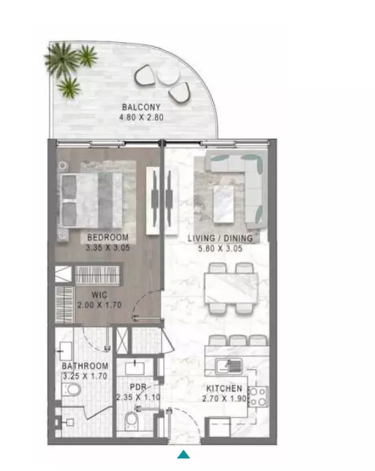 Lagoons Views Phase 2 By Damac Tower 11C, 11D, 12C & 12D Type 8, 1 bed