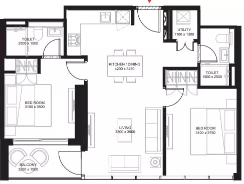 The Crest By Sobha Type A, 2 beds