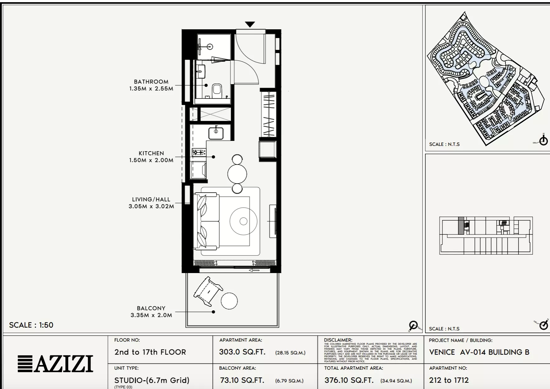 Azizi Venice 14 — Studio floor plan