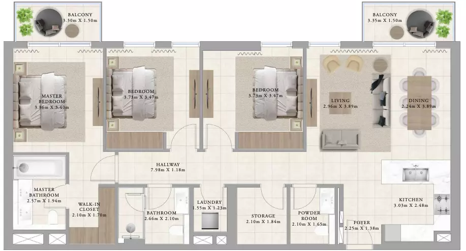 Greenside Residence apartment, 3 beds