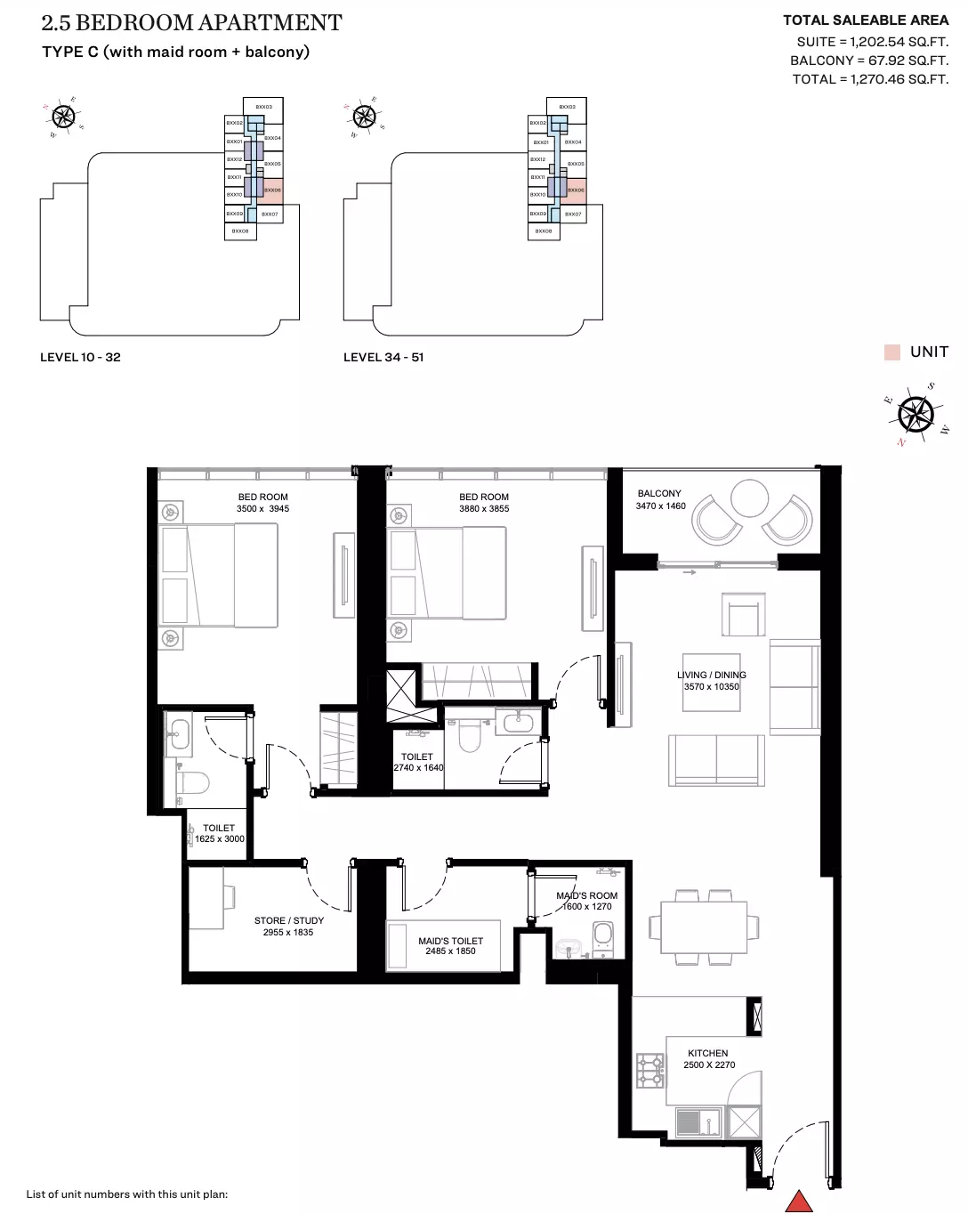 Sobha Creek Vistas Heights Type C (With Maid Room + Balcony), 3 beds