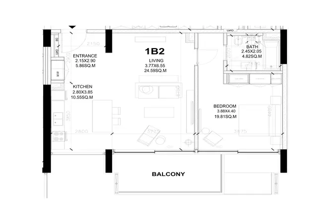 Sealine Residence — 1BR floor plan