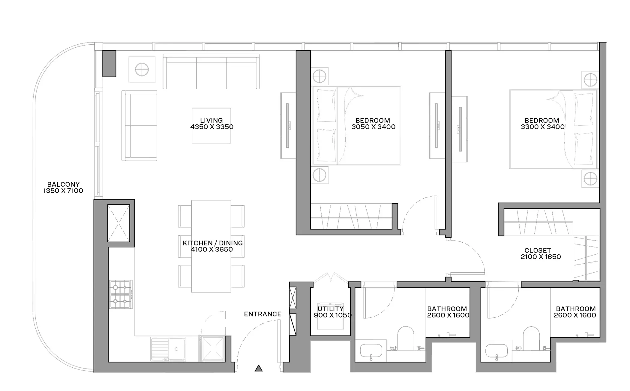 Sobha Coraline Beach Residences — 2BR floor plan