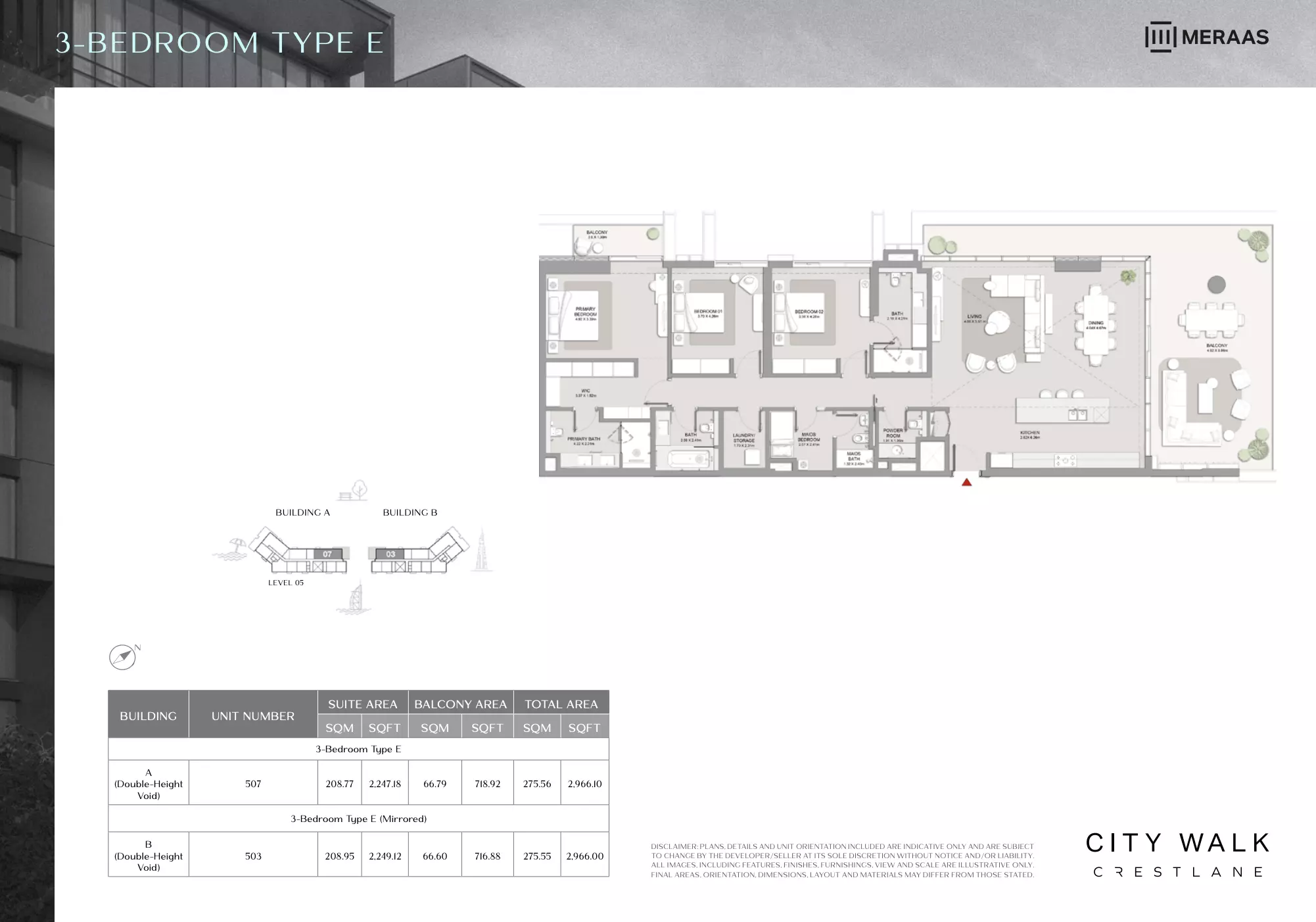 City Walk Crestlane Type E Mirrored - 3 BR, 3 beds