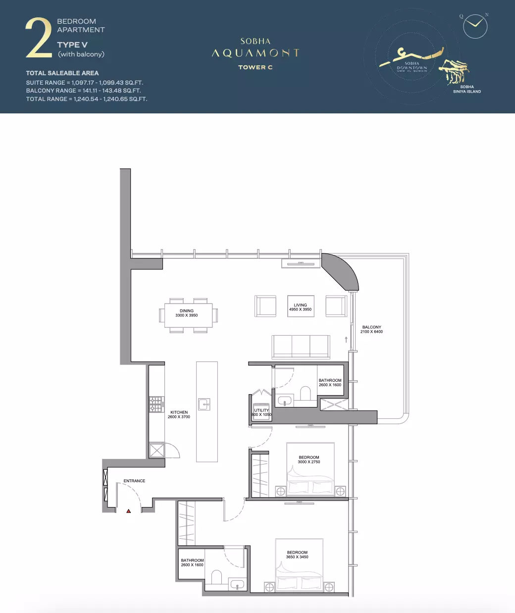 Sobha Aquamont Type V-Tower C, 2 beds