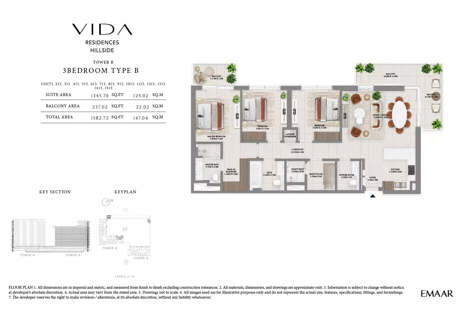 Vida Residences Hillside Type B-Tower B, 3 beds