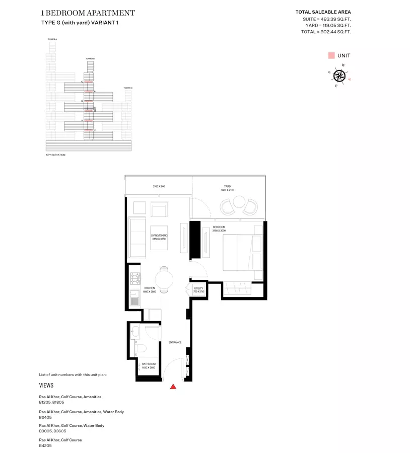 Sobha One Type G Variant 1-Tower B, 1 bed