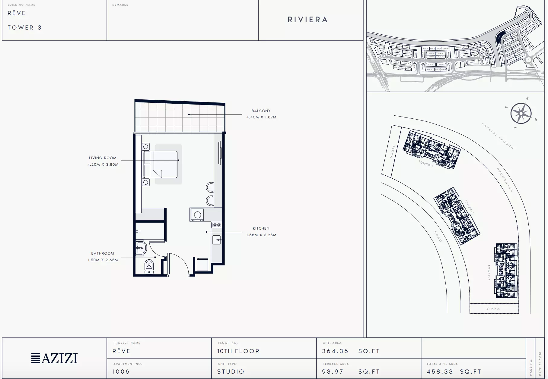 Azizi Riviera Reve Type 1006-Tower 3, studio