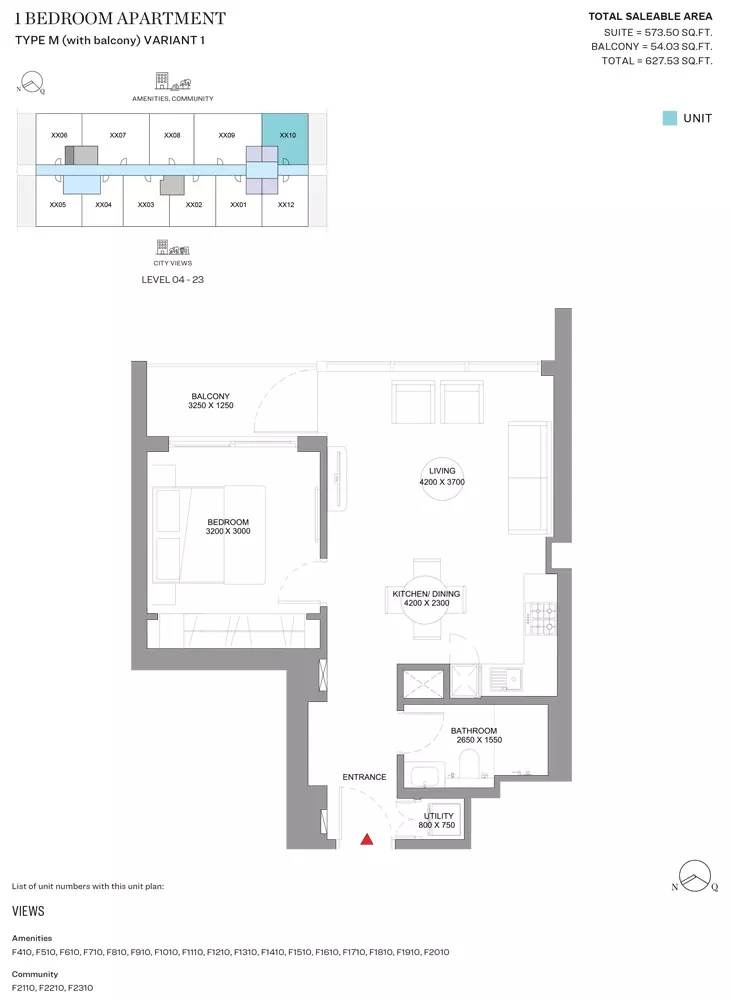 Sobha Orbis Type M-Variant 1-Tower F, 1 bed