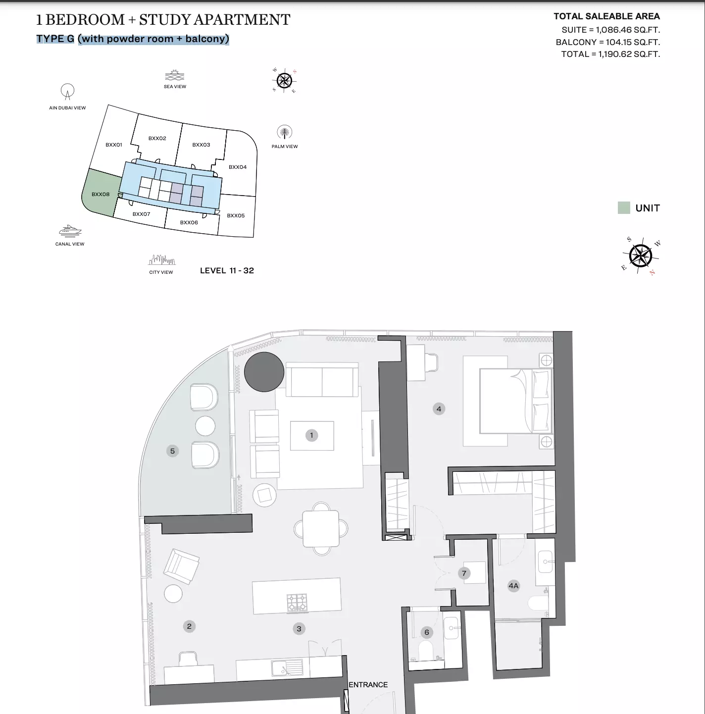 Sobha Seahaven Tower B & C — 1BR floor plan