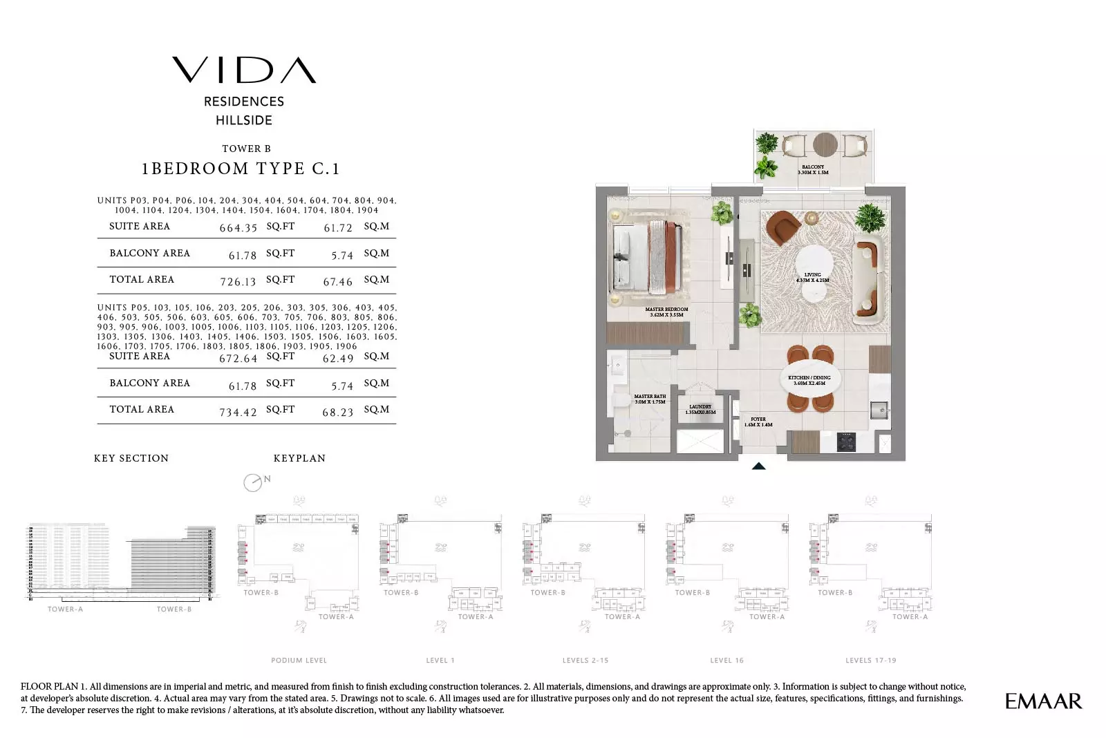 Vida Residences Hillside — 1BR floor plan