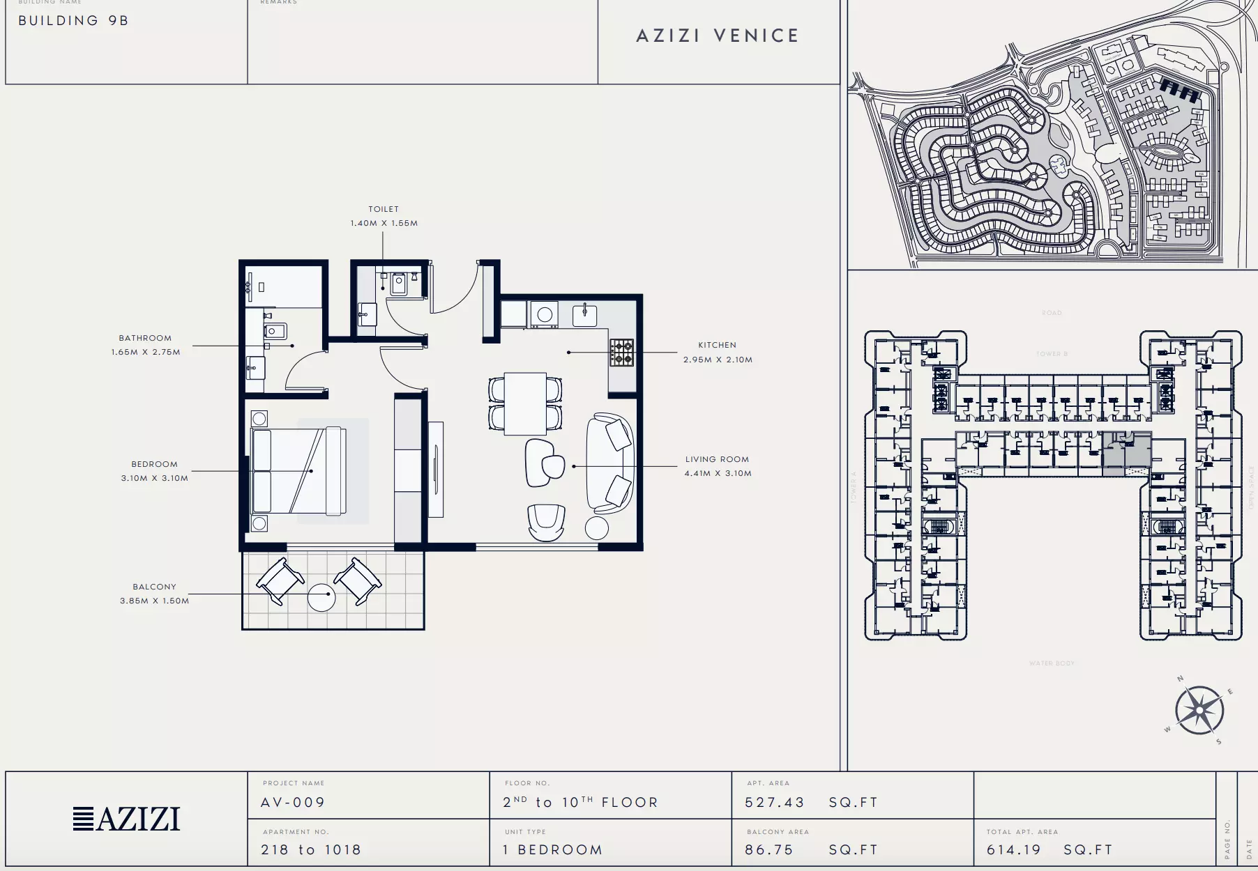 Azizi Venice 9 — 1BR floor plan